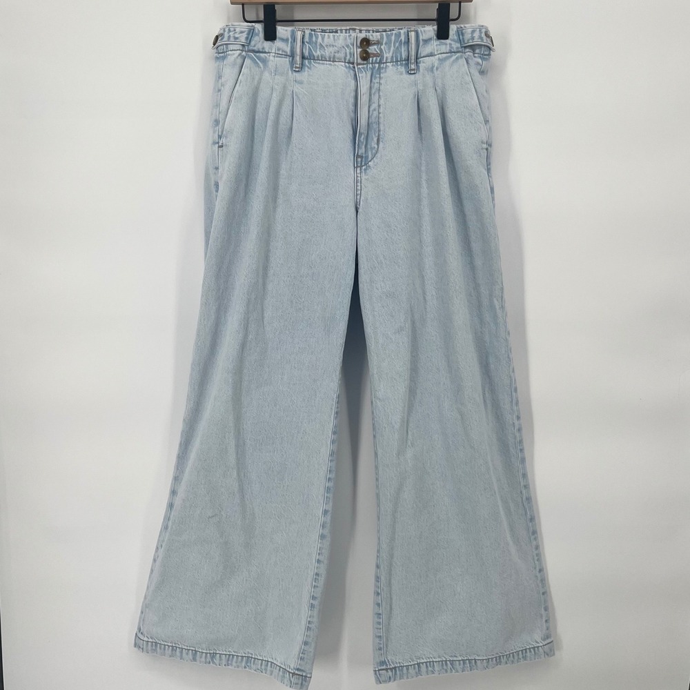 American Eagle Wide Leg Jeans Women Size 8 Light Blue Strigid High Rise Denim